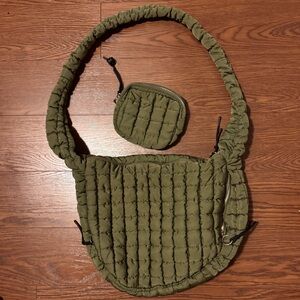 Stylish Quilted Green Crossbody Shoulder Bag with Pouch